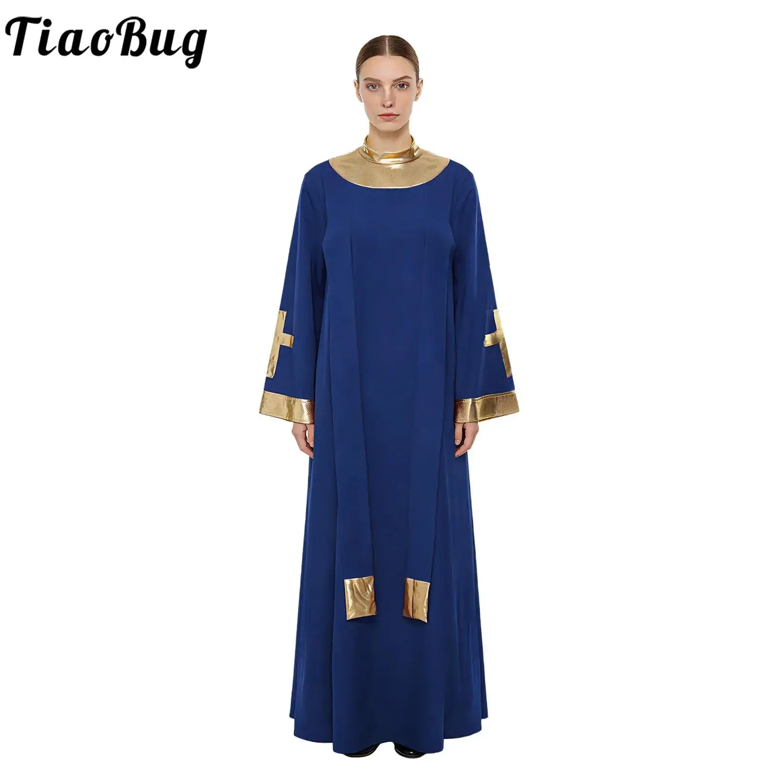 

Women Church Choir Robe Flared Sleeve Metallic Maxi Dress Praise Gown for Pastor Judge Robe Cosplay Halloween Carnival Party