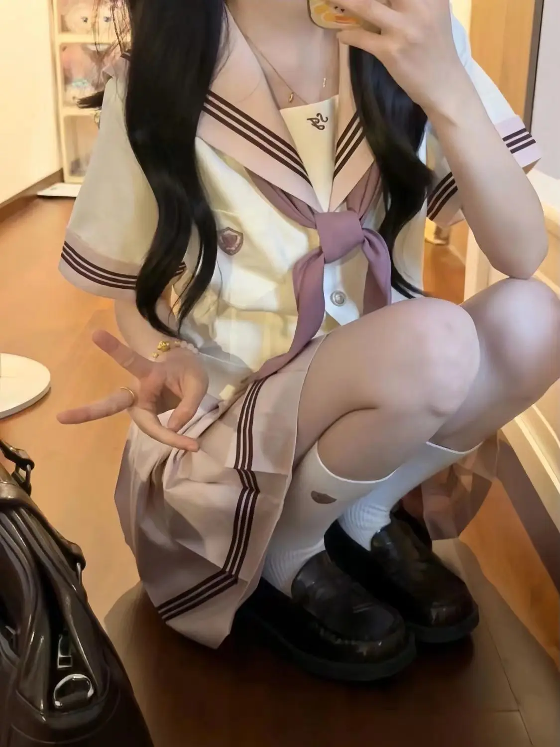 

Preppy Style Sweet Jk Sailor Uniform Navy Neck Pink Bow Top + Slim Waist Mini Pleated Skirt Summer Two Piece Sets Women Outifits