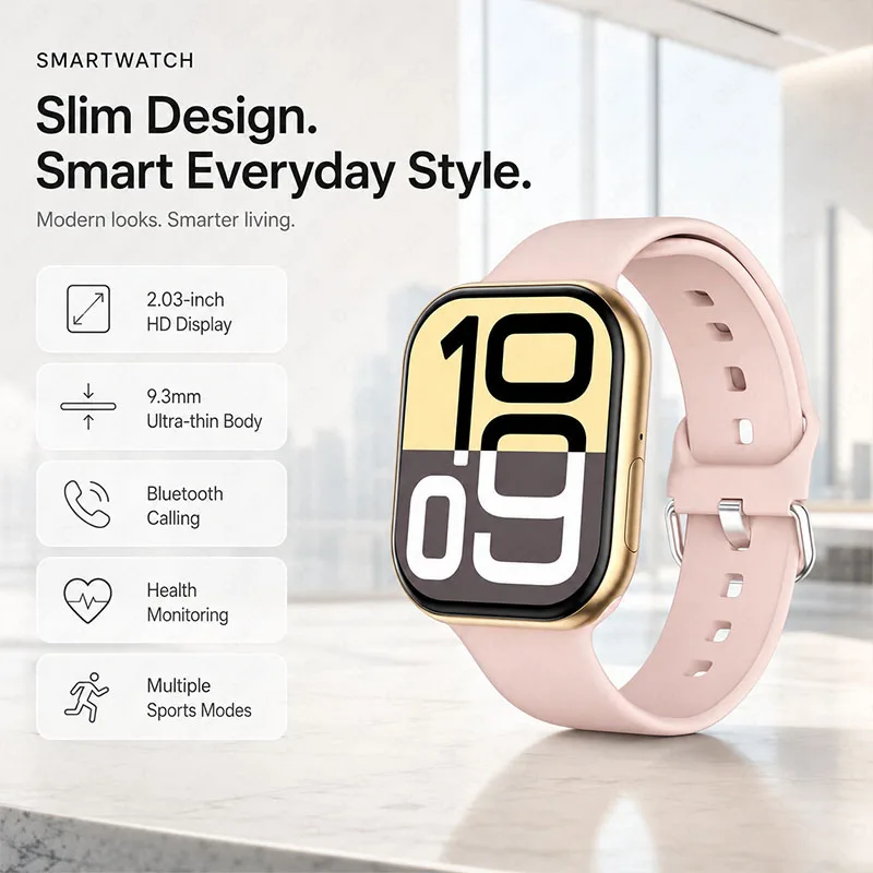 Smart Watch Bluetooth Call 2.03-inch HD Display Health Monitoring Multiple Sports Modes Weather Sedentary Reminder Smart Watch
