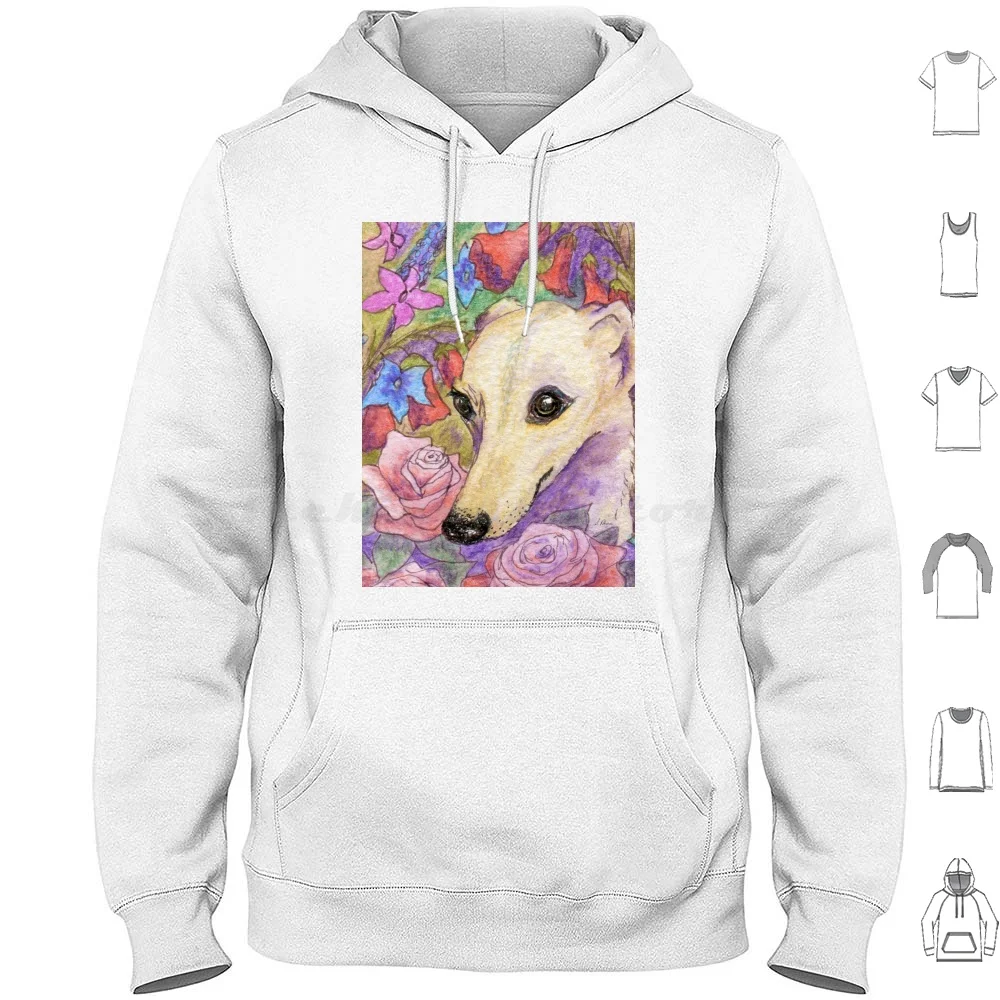 Shy Flower Whippet Greyhound Dog Hiding In The Garden Hoodie cotton Long Sleeve Dog Dogs Whippet Whippets Greyhound Greyhounds