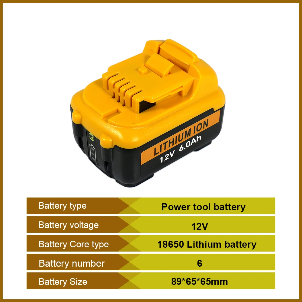 DCB120 Battery For Dewalt 12V 6Ah 10C Rechargeable Lithium Battery Replacement Power Tools DCB121 DCB127 DCB125 DCB122 Batteries