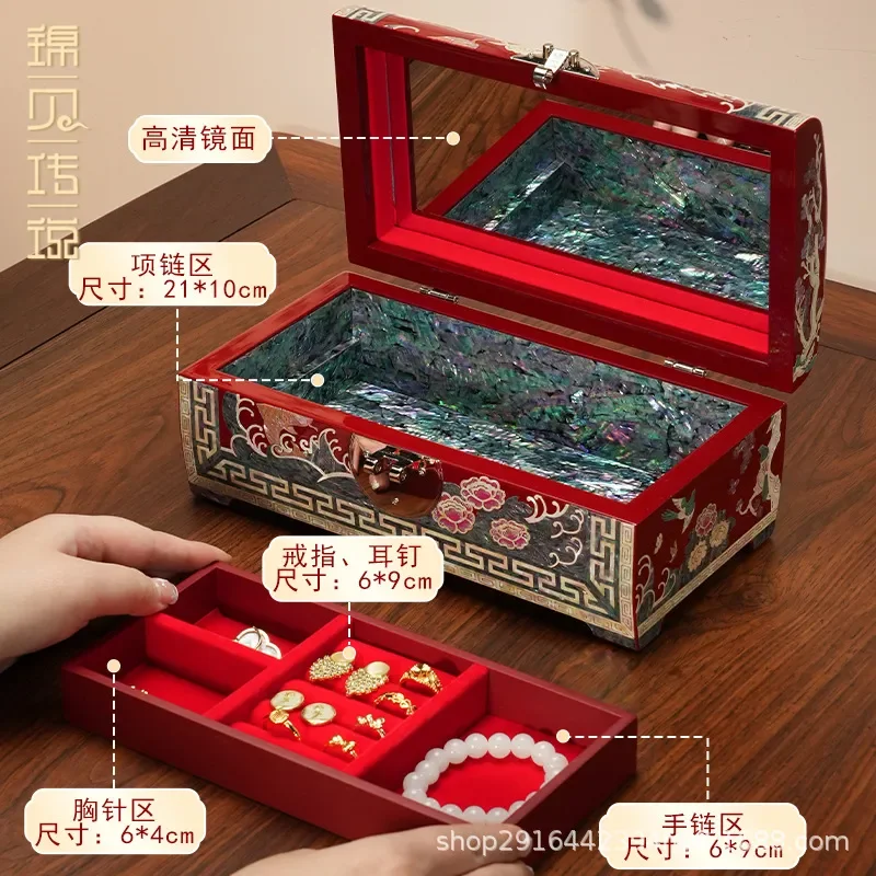 for Jinbei Legend Luodian Lacquer Jewelry Box Handmade Wooden Ring Earring Necklace Storage Case Wedding Engagement Gift
