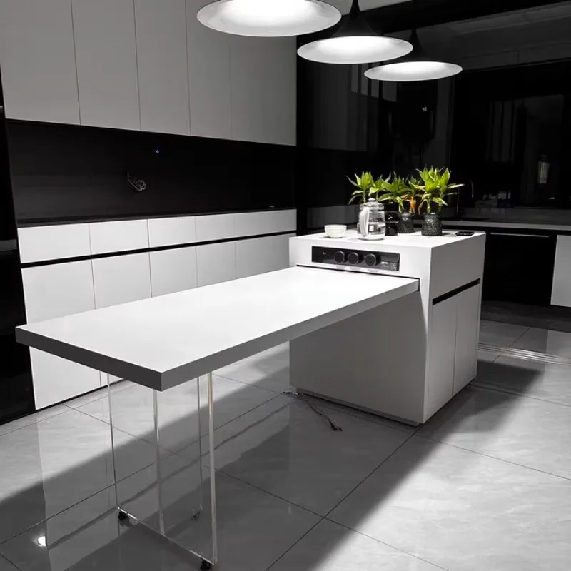 

The dining table is integrated and open, and the kitchen is a modern minimalist retractable dining table.