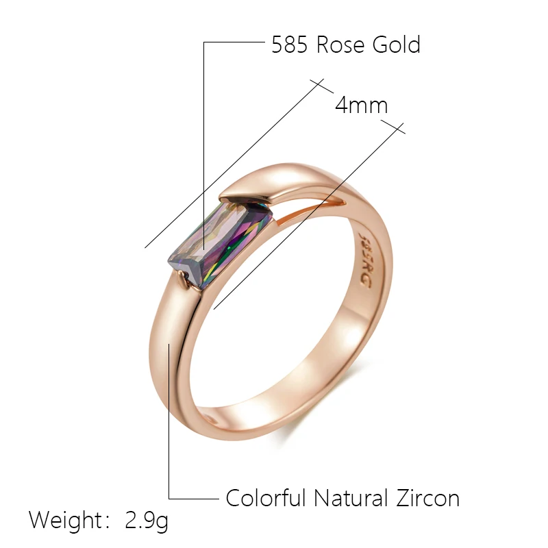 Kienl Hot Square Colorful Natural Zircon Ring for Women 585 Rose Gold Color Exquisite Wedding Accessories Daily Fine Jewelry