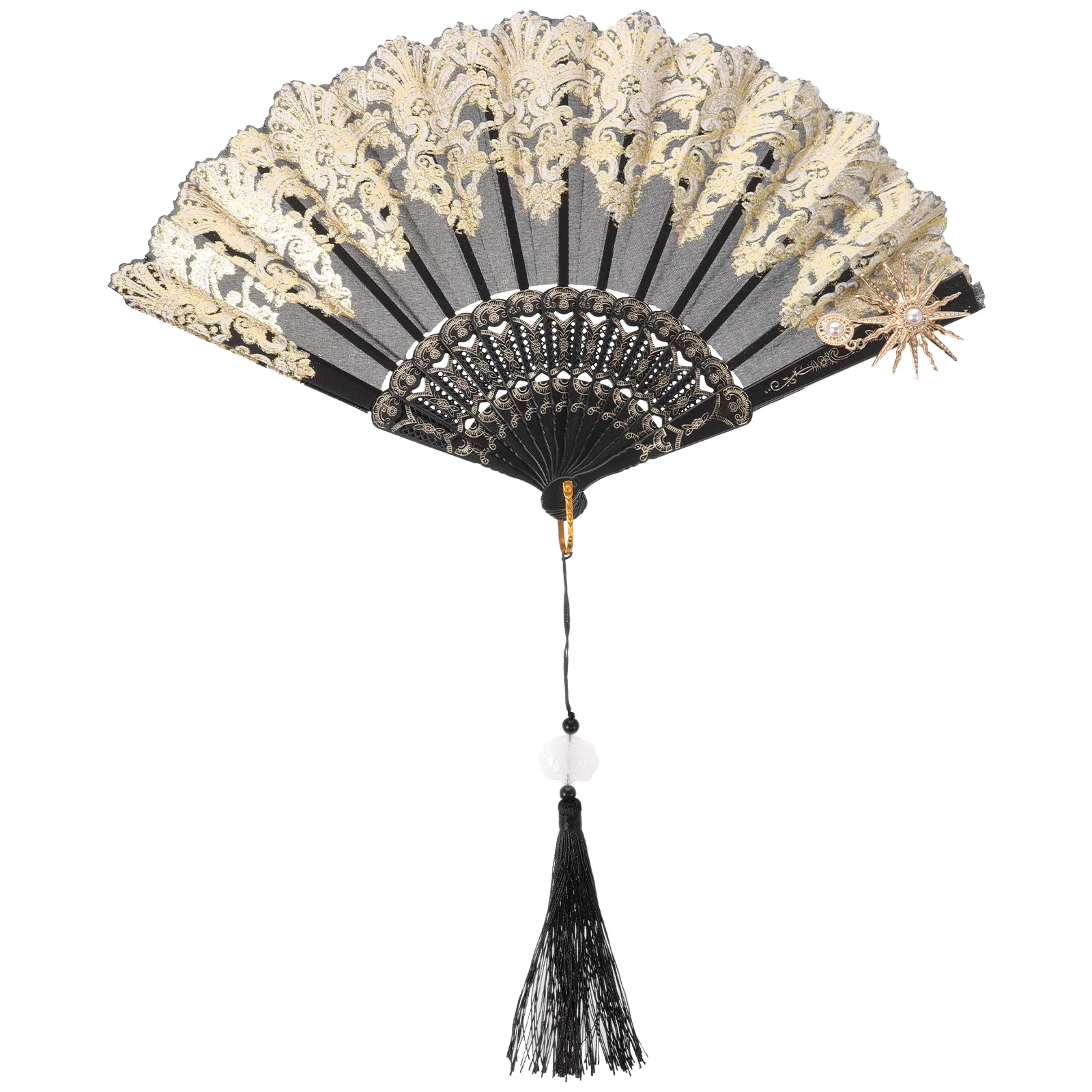Palace Style Folding Fan Cloth Hand for Women Foldable Held Vintage Handheld Portable Wedding Pendant