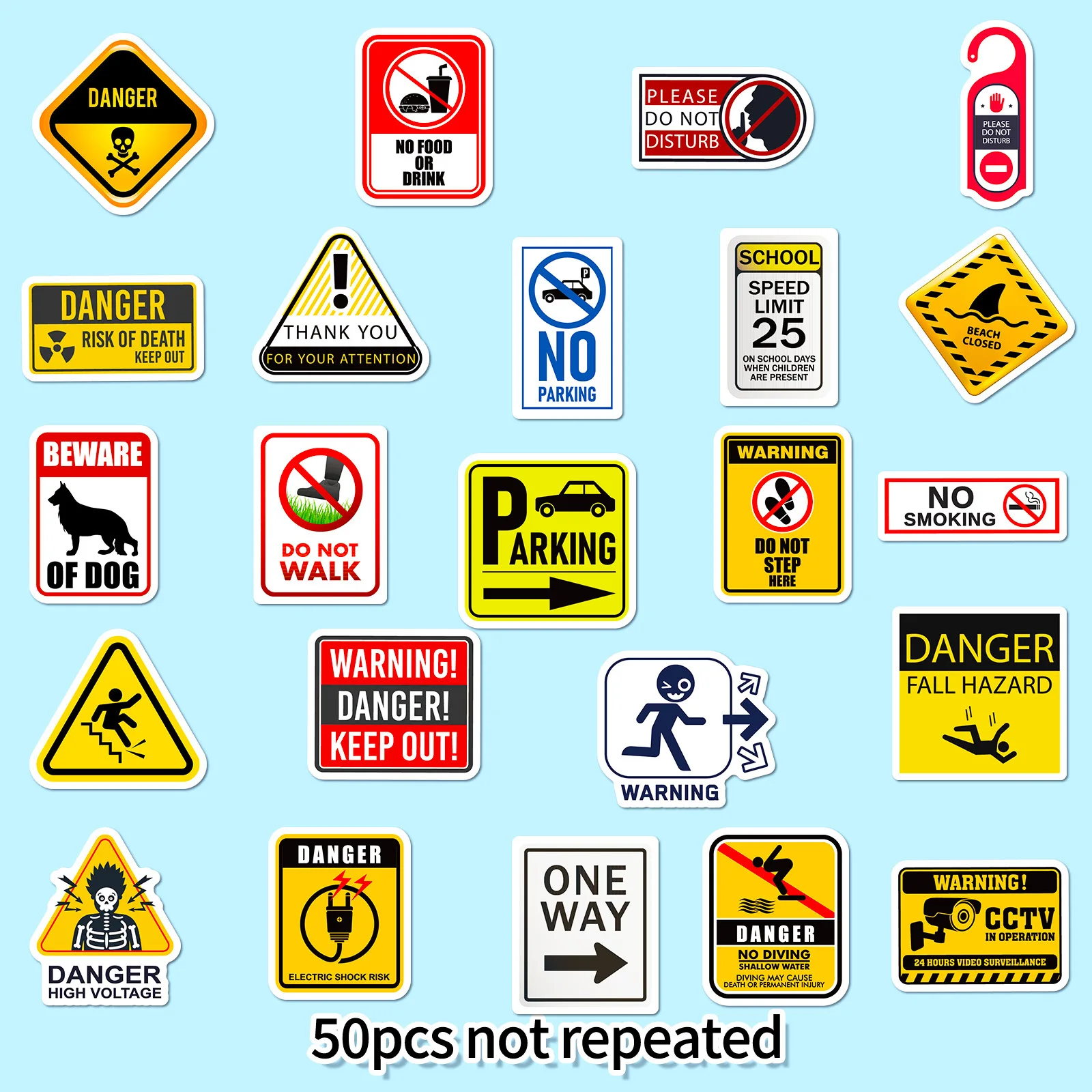 Pegatinas de advertencia de dibujos animados, calcomanías geniales, 50 piezas, Danger Banning, monopatín, guitarra, portátil, motocicleta, coche, juguete clásico