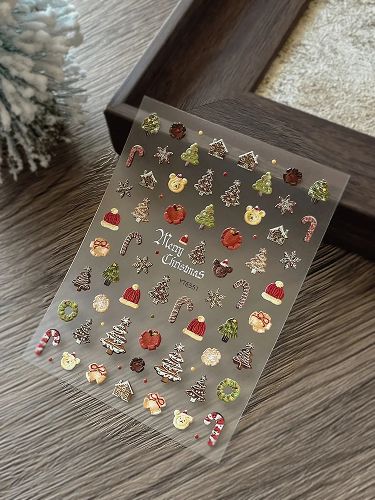 Flash Christmas Element Nail Stickers Candy Stars Designs Resin DIY Manicure Nail Decals Self-Adhesive Nail Art Supplies Decals