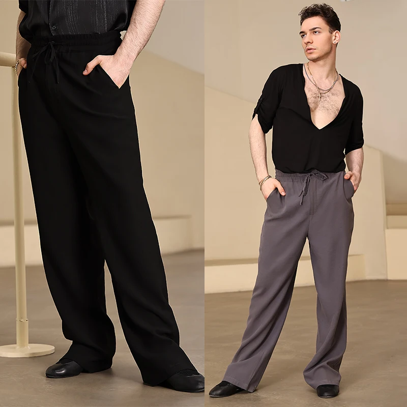 2025 سراويل الرقص اللاتينية للرجال ملابس ممارسة فضفاضة تشا تشا رومبا سامبا السالسا سراويل الرقص اللاتينية ملابس الرقص الذكور BL16195