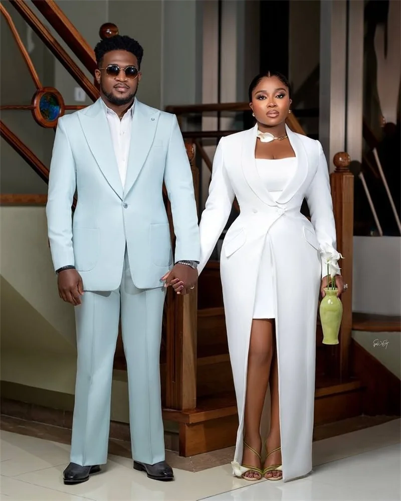

Plus Size White Women Suits 1 Piece Long Blazer Prom Dress Customized Office Lady Jacket Wedding Tuxedos Cotton Party Coat