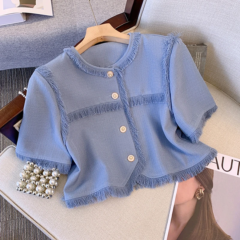 Roupas femininas 2025 verão novo estilo pequeno terno borla jaqueta e calças casuais da moda conjunto de duas peças para mulher