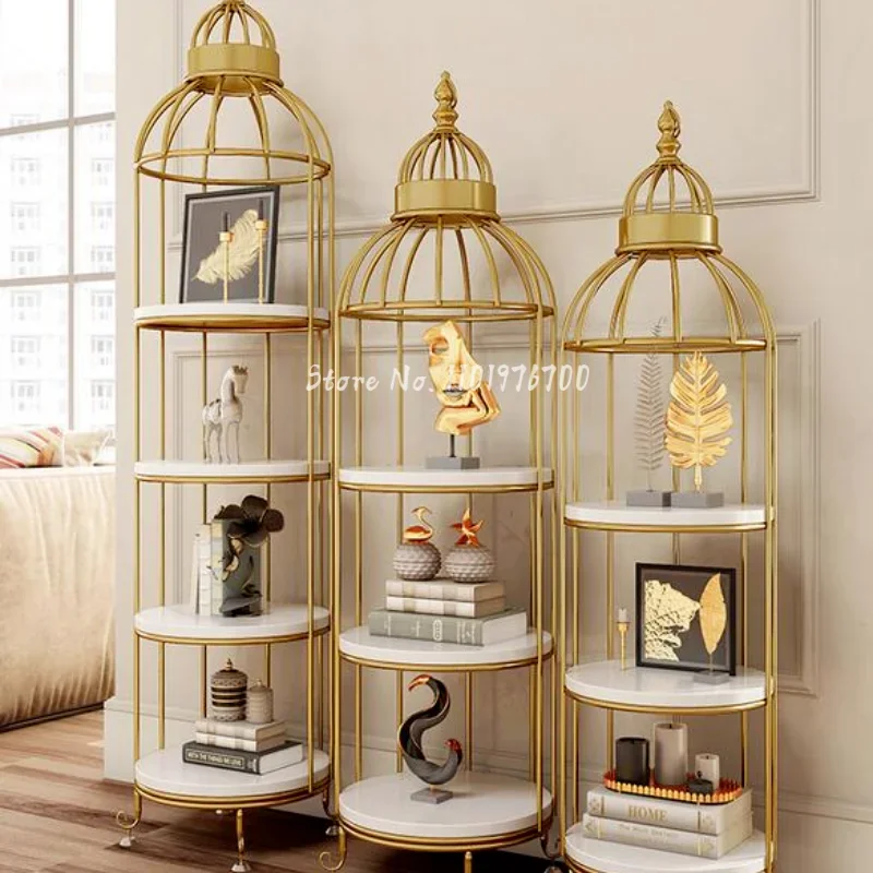 Nordic modern fashion birdcage flower rack living room rack multi-layer storage cosmetics shop window display bookshelf vitrina