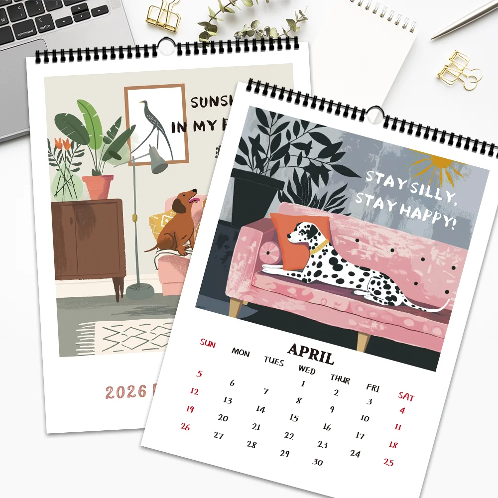 

1pc Cartoon dog calendar - Pet dog theme, 12 different designs, wall calendar, birthday, Christmas, New Year gift