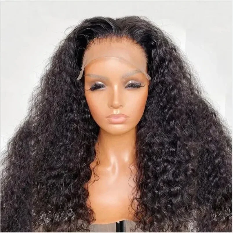 Perruque Lace Front Wig crépue bouclée noire, 26 pouces, sans colle, pre-plucked, densité 180, pour femmes noires, avec mode 03