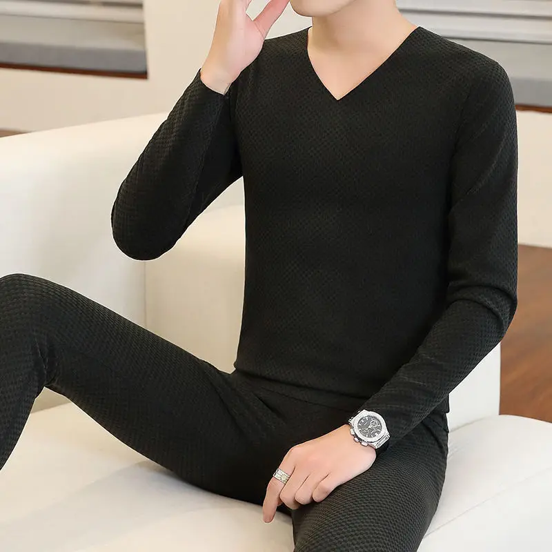 벨벳 방한 보온 속옷 세트 가을 겨울 남성용 더롱 양면 폴리싱 발열 청년용 롱존 잠옷 세트