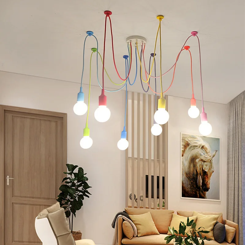 Imagem -03 - Moderno Simples Teto Pendurado Lâmpada Lustres Coloridos Interior Luzes Pingente Decoração do Quarto Luminárias Cabeças Cabeças 10 Cabeças E27