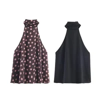 Nuevas camisetas con cuello Halter, Top corto elegante con lazo y espalda descubierta a la moda para mujer, Tops cortos fruncidos sin mangas 2025, Tops sexis para fiesta para mujer