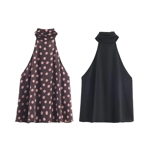 Nuevas camisetas con cuello Halter, Top corto elegante con lazo y espalda descubierta a la moda para mujer, Tops cortos fruncidos sin mangas 2025, Tops sexis para fiesta para mujer