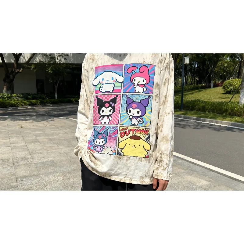 

MOTO-мужская футболка Sanrio Anime Kuromi с длинным рукавом в стиле ретро, винтажная, винтажная