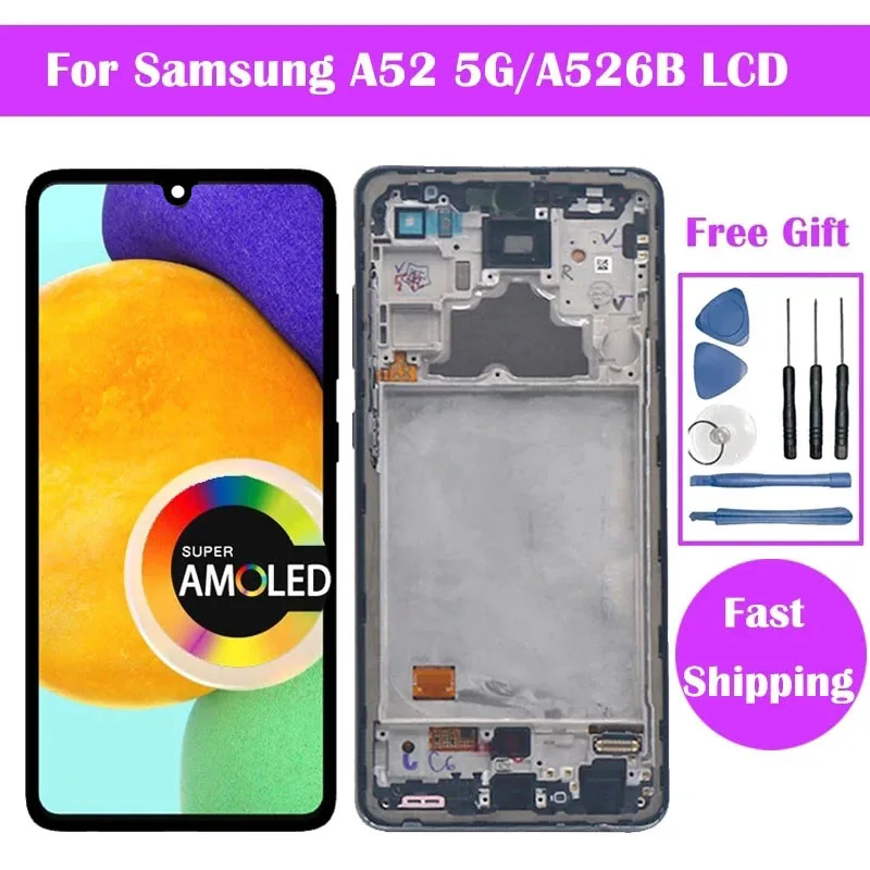 AMOLED For Samsung Galaxy A52 5G Display LCD Display With Touch Screen A526 A526F LCD Replacement Digitizer Assembly With frame