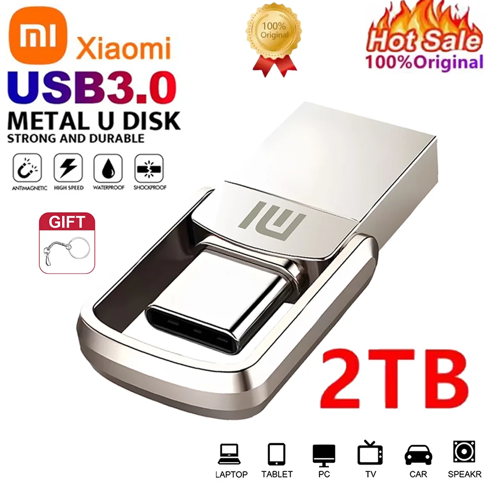 XIAOMI Original 2TB USB 3.1 Flash Drive High-Speed Pen Drive 1TB Metal Waterproof Type-C USB Memory For Computer Storage Devices