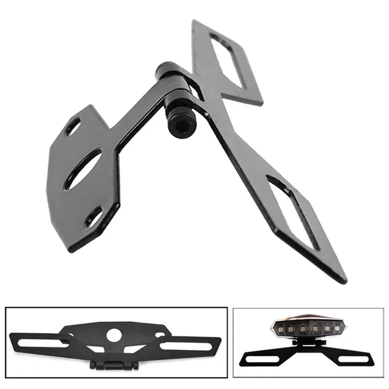 Universal Motorcycle License Plate Bracket with Integrated Taillight Mount Folding Frame Holder for Motorbike Customization