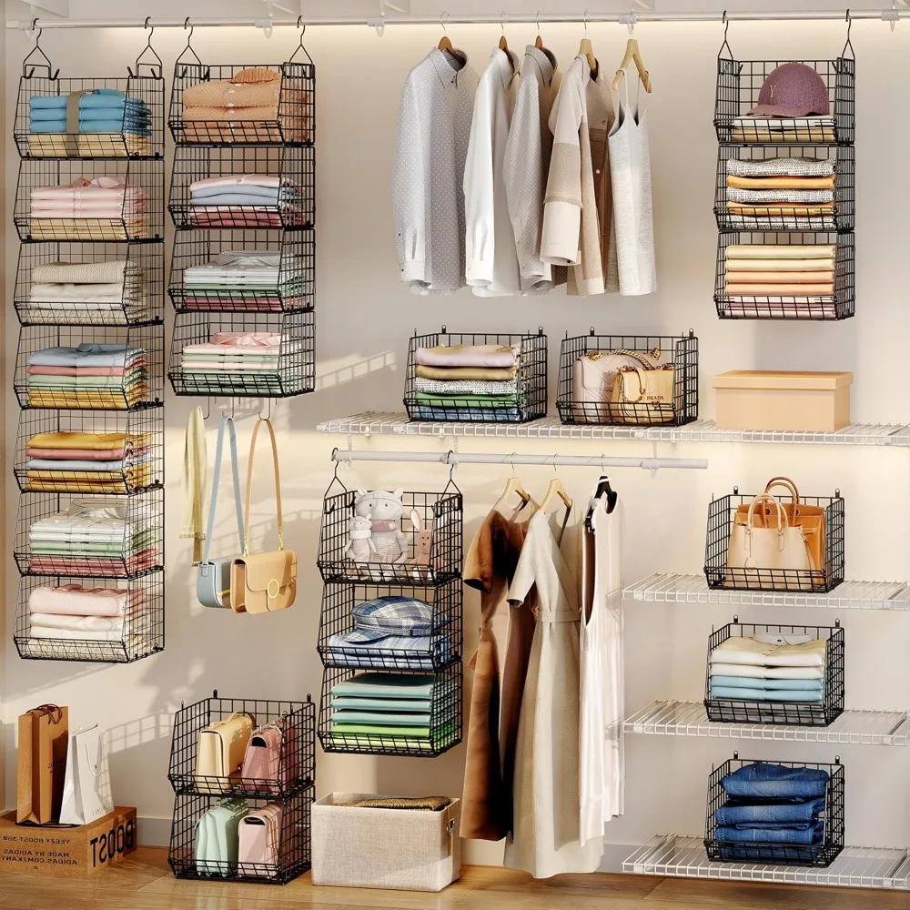 

7 Tier Foldable Hanging Closet Organizer and Storage,for Clothes Sweaters Shoes Handbags,for Wardrobe Kitchen Laundry Room