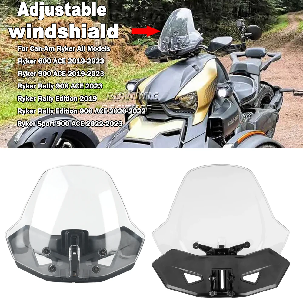 

For Can-Am Ryker 600 900 Sport Rally Edition 900 ACE 2019-2023 Motorcycle Adjustable Windscreen Windshield Wind Screen Shield