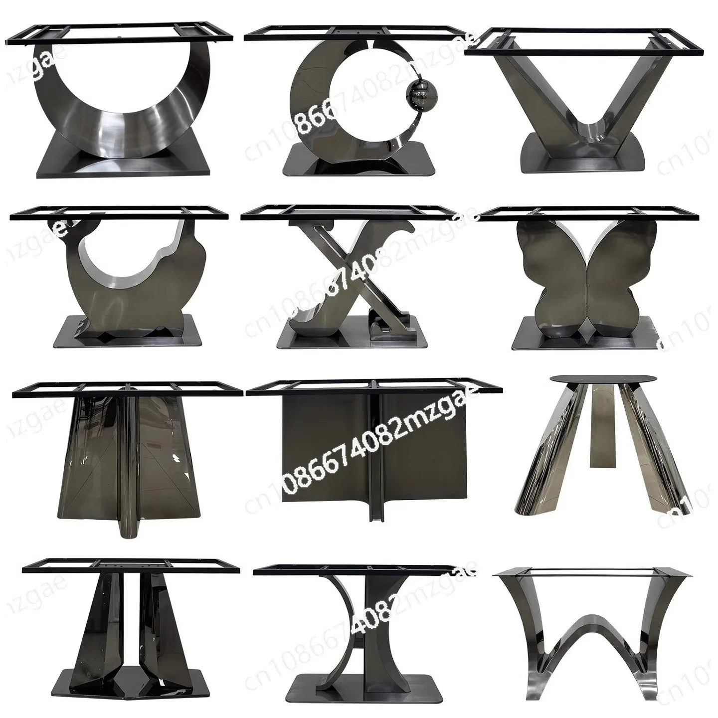 Stainless steel metal dining table legs support tripod luxury stone marble round long table base entrance tea table dining