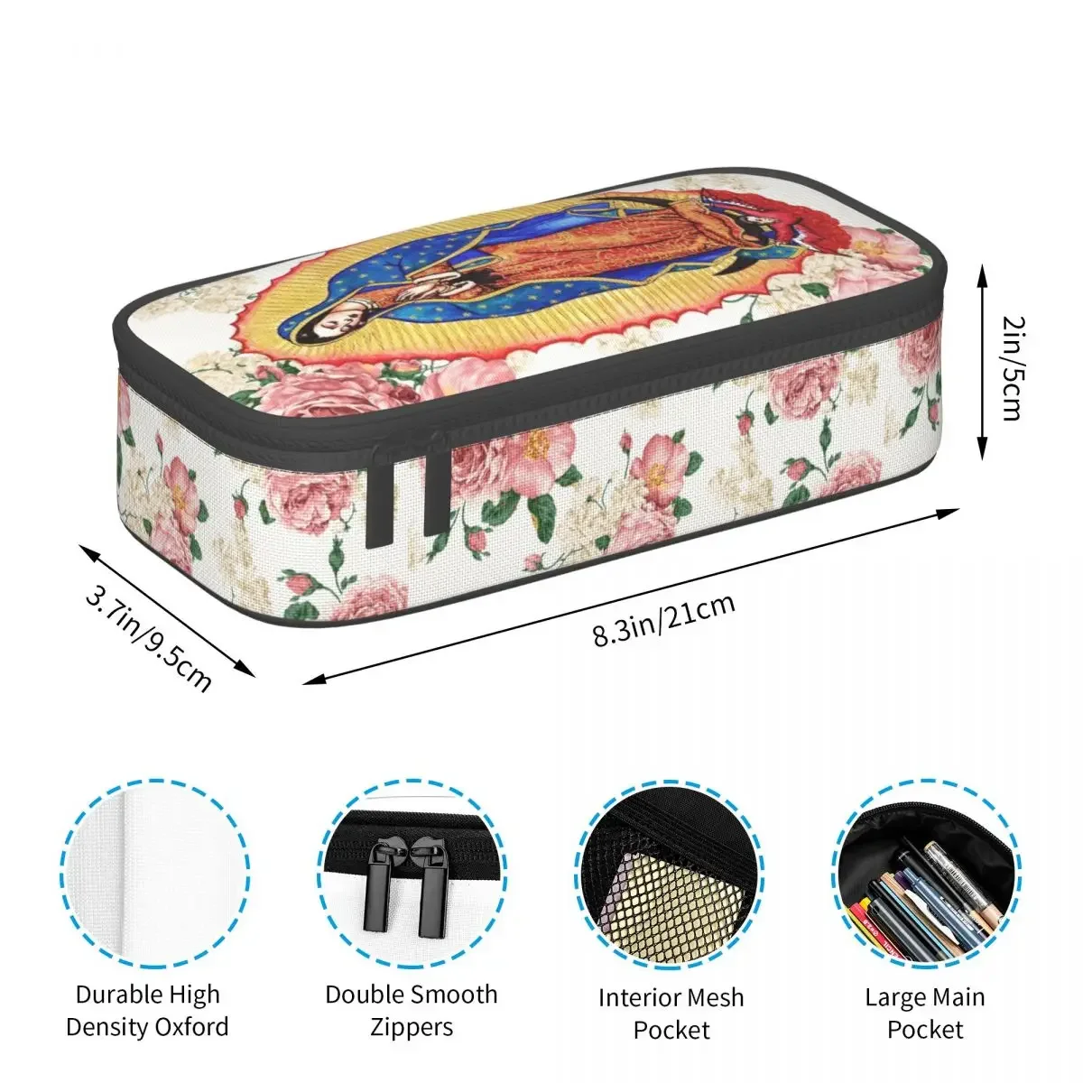 مخصص عذراء غوادالوبي مقلمة للبنين بنات سعة كبيرة المكسيك الكاثوليكية مريم العذراء القلم حقيبة صندوق اللوازم المدرسية