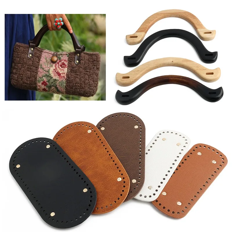 

Набор из 3 овальных кожаных основ для сумок с изогнутыми деревянными ручками, аксессуары для самостоятельного изготовления вязаных сумок-тоут