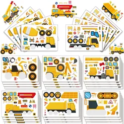 DIY Make Your Own Construction Vehicle Stickers for Kids Boys Cartoon Engineering Truck Excavator Puzzle Sticker Birthday Gifts
