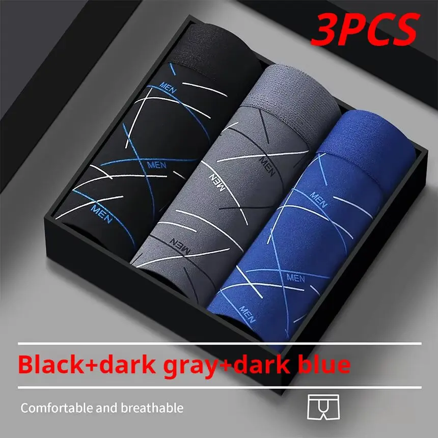 3Pcs Men's Sport Boxer Briefs Set Comfortable Breathable Fashion Print Underwear Shorts for Active Lifestyle