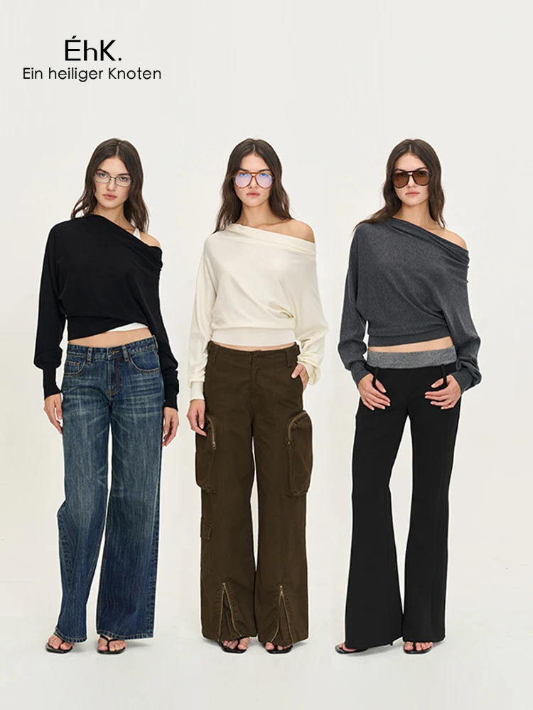 

Soft oulder Slant Sweater Women's Autumn Irregular Collar Ne Knittedwear Comfortable Long Sve Regular Thin Pure C...