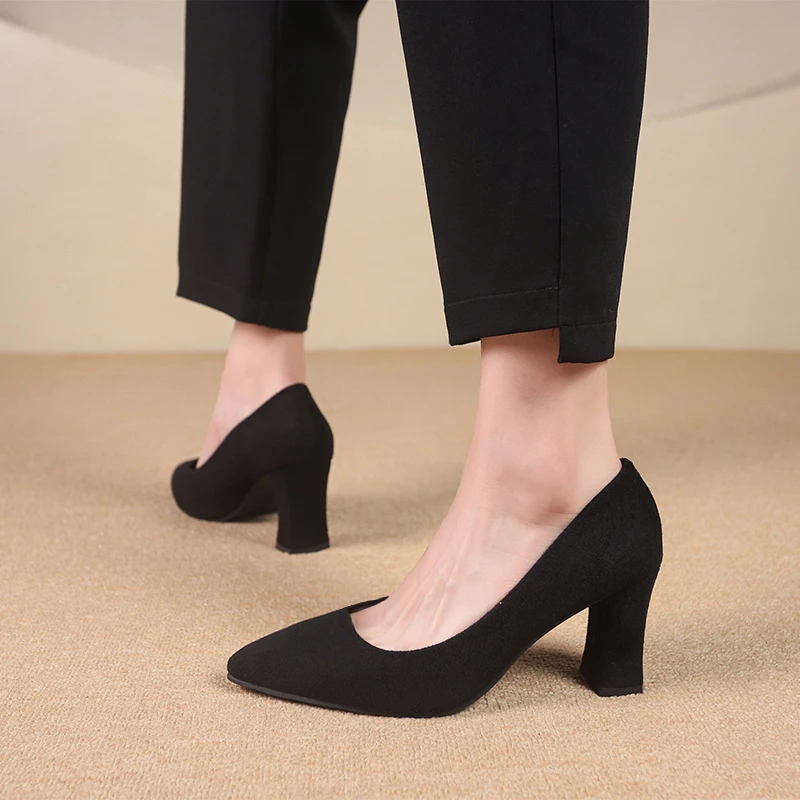 جديد إمرأة مضخات قطيع الحلو سميكة عالية الكعب أنثى مثير مكتب أشار تو فستان العمل مضخة لطيف أحذية أحذية نسائية #4