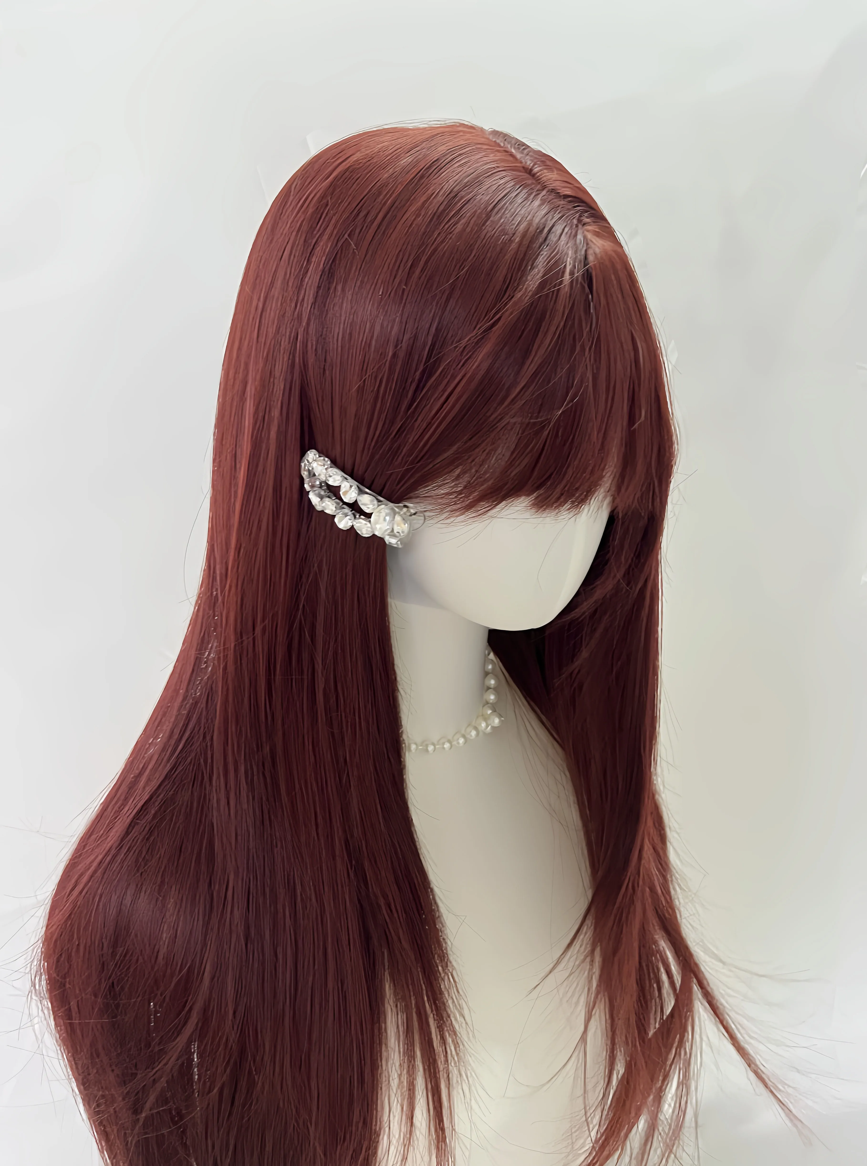 بورجوندي شعر مستعار أحمر للنساء طويل مستقيم عقال شعر مستعار مع الانفجارات لوليتا مقاومة للحرارة بيروكات صناعية للفتيات الاستخدام اليومي حفلة #5