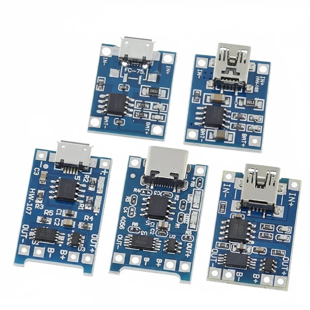5PCS Micro/TYPE-C/MINI USB 5V 1A 18650 TP4056 Lithium Battery Charger Module Charging Board With Protection Dual Functions