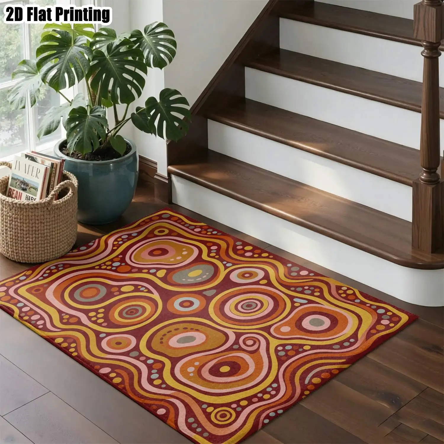 1Pc 2D Printed Carpet: Warm Brown Polka Dot Curves & Abstract Patterns Modern Minimalist, Bohemian, Vintage Decor. Multi-Size, Machine Washable, Ideal for Home & Various Spaces.