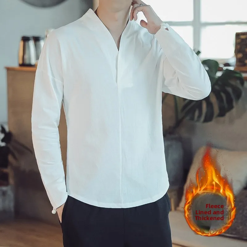 

Men's Modern Thickened Fleece Lined Winter Hanfu Top Warm Traditional Chinese Style Base Shirt Large Size Casual Wear