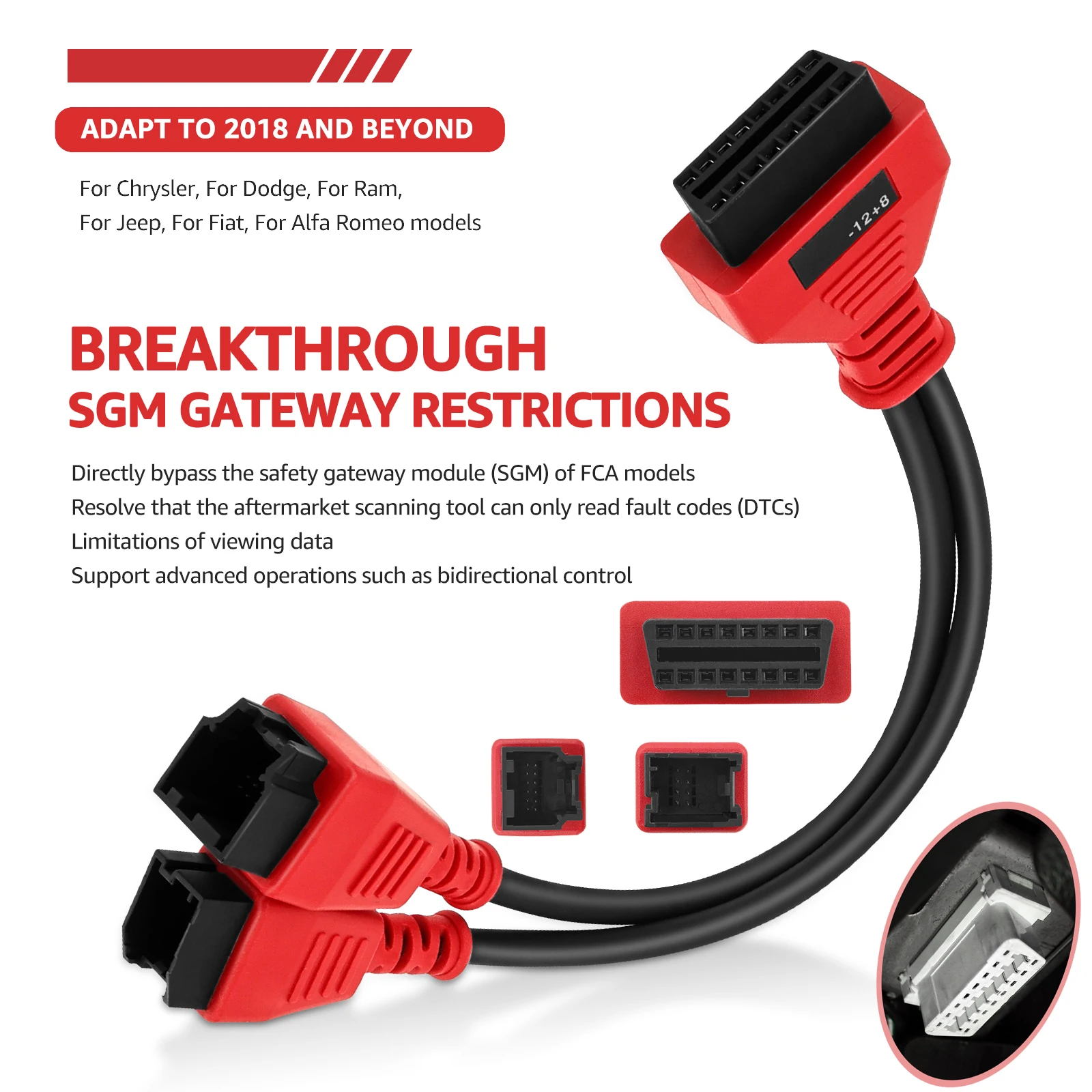 

Адаптер OBD2 SGW, кабель 12 + 8, кабельный разъем, обходной шлюз, программирование протокола для Dodge Ram Jeep Fiat Fca Chrysler MS9