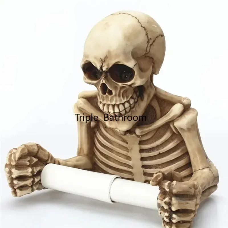 Resin Three-dimensional Skull Tissue Holder Wall Mounted Paper Roll Tube Kitchen/Toilet Paper Storage Rack No Glue Included