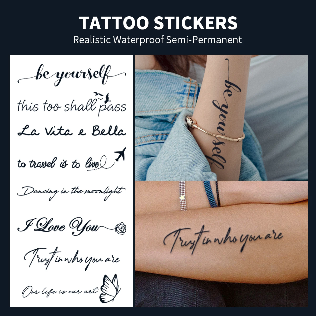 1pc Waterproof Temporary Tattoo Sticker Letter Tattoo Patch Body Art Arm Fake Tattoos Women Men Fake Tattoo Semi Permanent Tatto