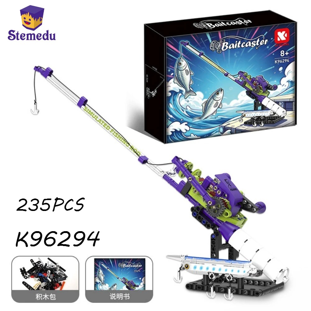 235PCS Mini Fishing Rod Building Blocks Simulation Sea Fishing Rod Model With Reel DIY K96294 Assembly Bricks Educational Gift