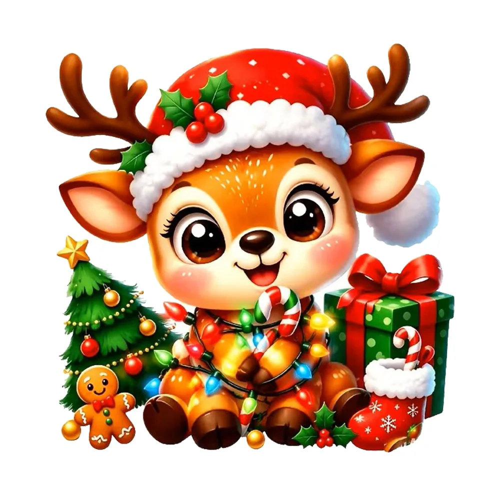OZ3942#Christmas Elk Gift Box Gingerbread Man,Decal Stickers, Art Wall Decal For Home, Cabinet, Refrigerator, Door, Toilet