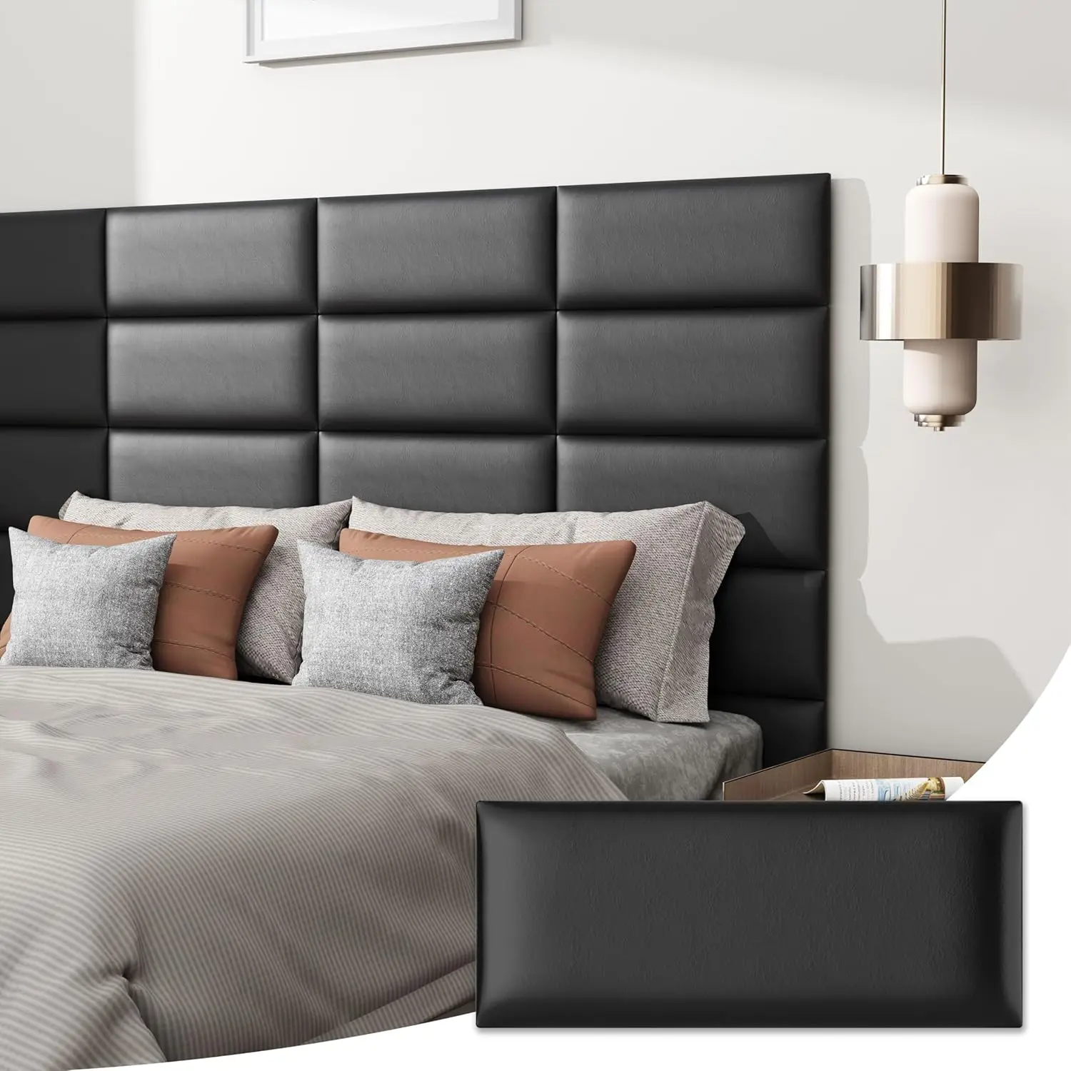 

Peel And Sti Headboard For Queen Size, Upholstered Faux Leather Wall Mounted Headboard, Pa Of 6 Panels (Each 24""X10"",