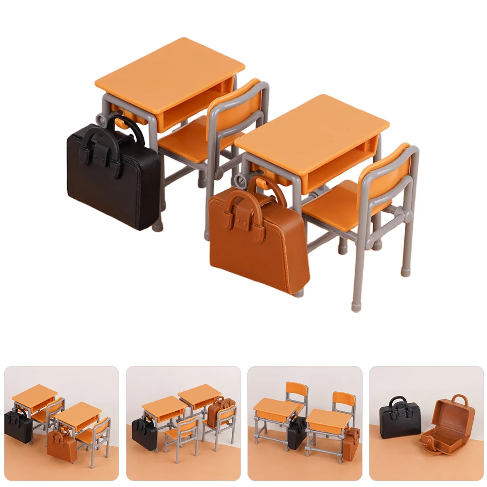 Miniature Dollhouse School Desk Chair Backpack Model Handcrafted Exquisite Realistic Design Versatile Miniature for Dolls