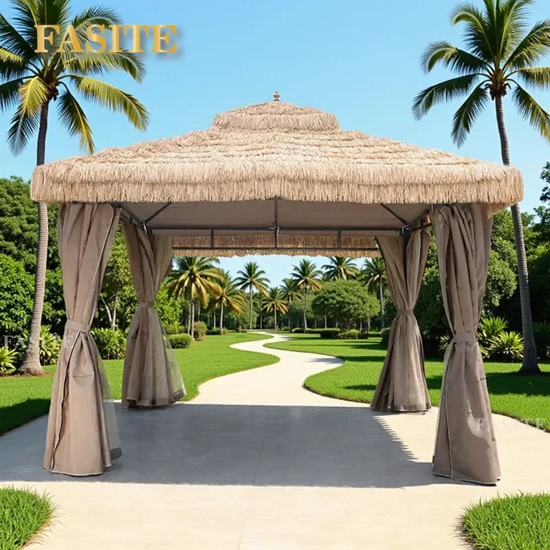 For Outdoor Courtyard Pavilion Simulation Thatched Roof Four Corner Leisure Gazebo Scenic Farm Agritainment Awning Wholesale