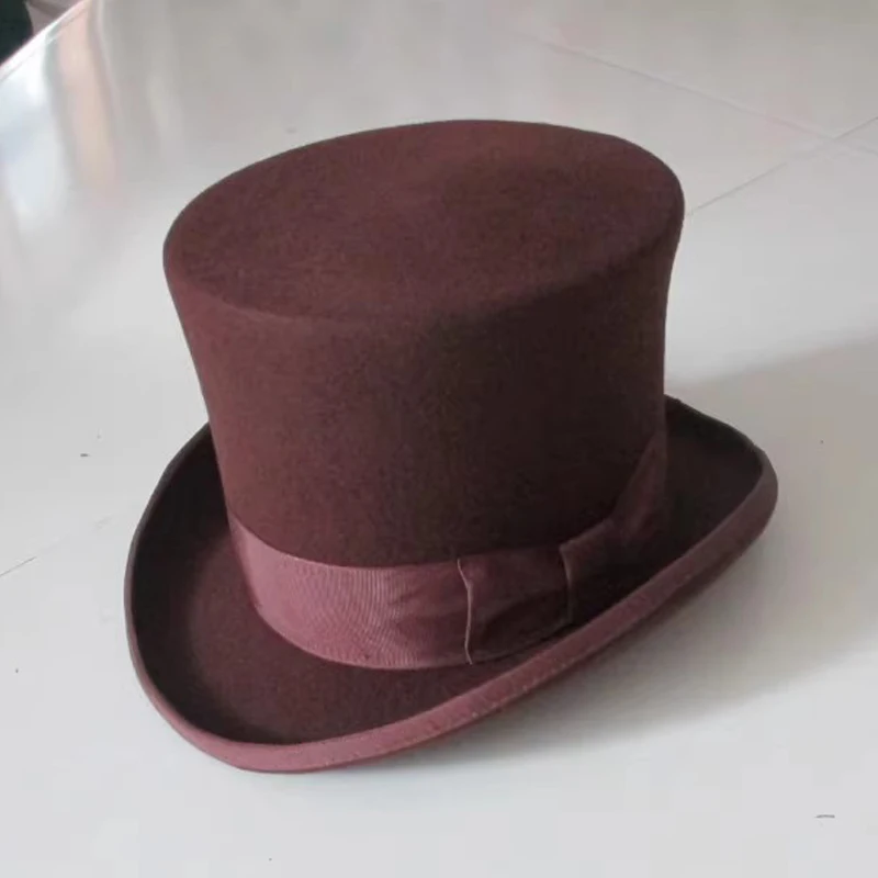 

Brand Design Women Party Fashion Wool Tophats Men's Flat Top Hats 100% Wool Derby Hat Felt 15cm/5.9inch Bowler Bat Magic Hat