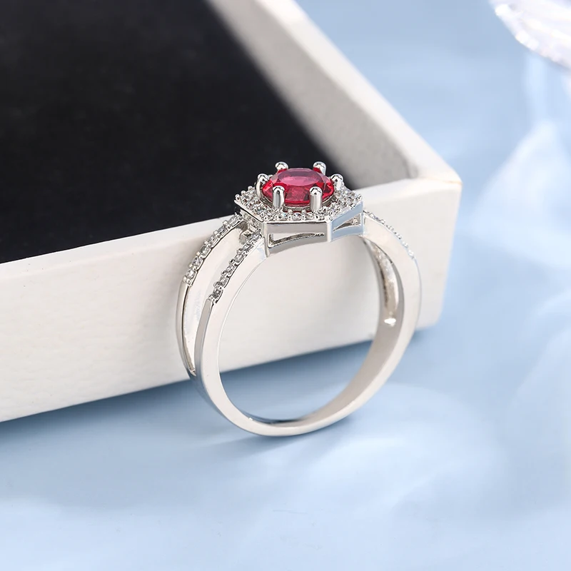 خاتم من حجر الزركون الياقوت الأحمر العتيق للنساء ، فاخر مطلي بالفضة ، سحر الزفاف ، مجوهرات الخطبة اللانهاية ، أنثى #4