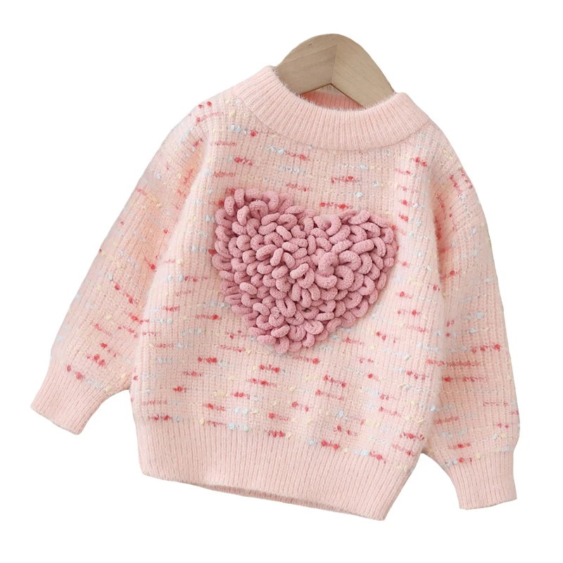 Herbst Winter Neue Mädchen Pullover Herz-förmigen Druck Lange Ärmeln Gestrickte Top Für 2 3 4 5 6 jahre Warme Woll Pullover