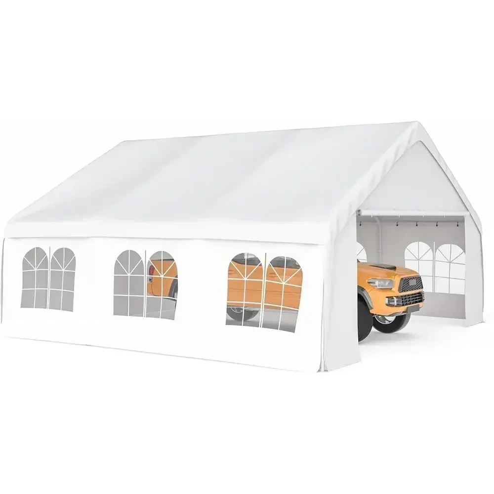 20x20 Outdoor Metal Carport with Sidewalls, Ideal for Weddings and Parties, 3-Room Gazebo Tent